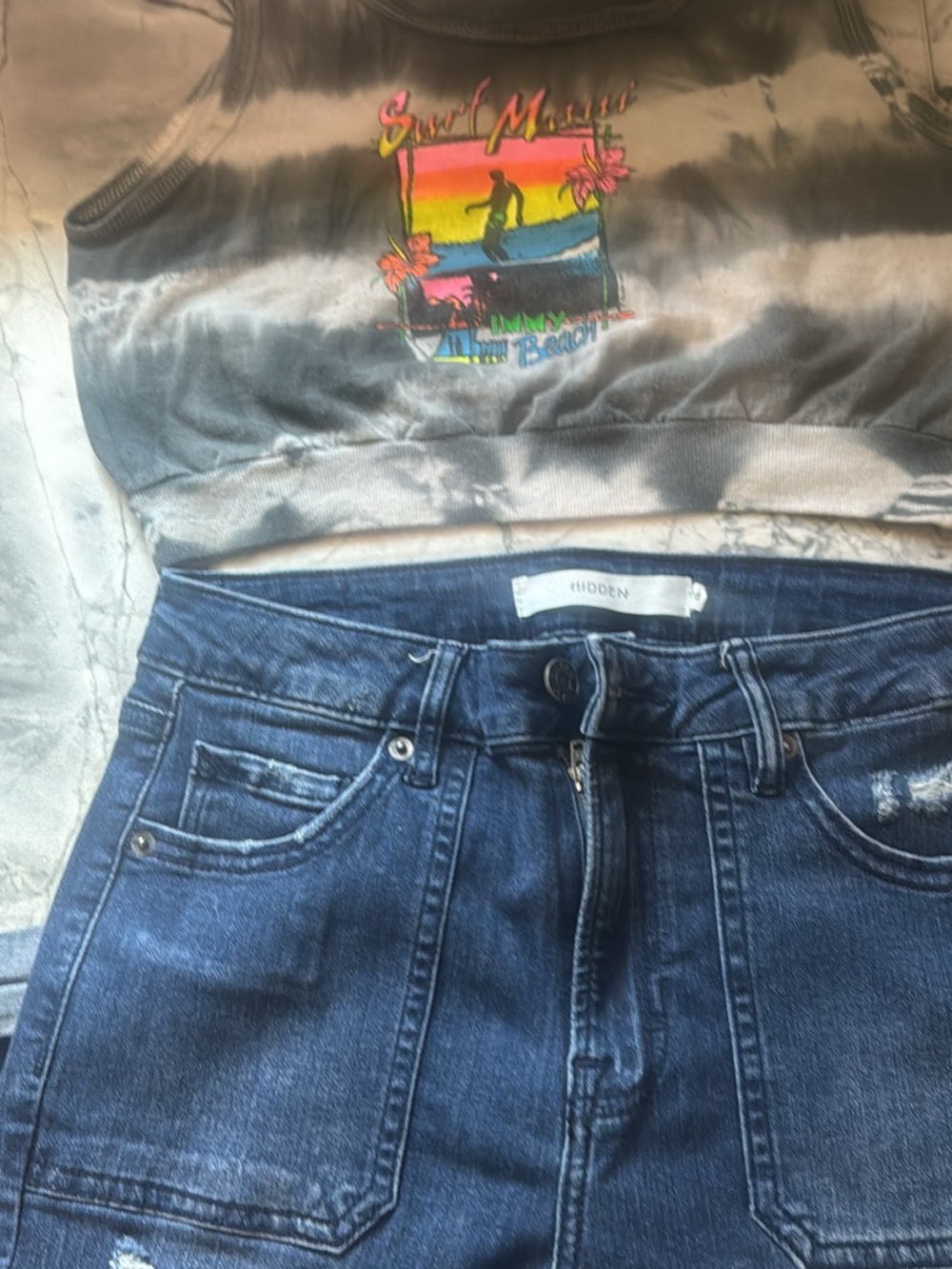 Tie-Dye Crop Tank with Surf Graphic - Neon Sunset Y2K BUNDLE